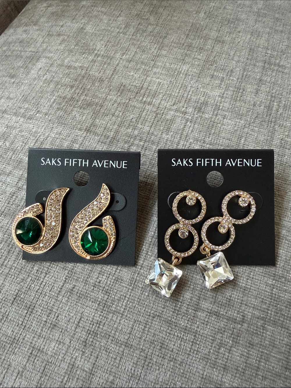 Saks Fifth Avenue Gold-Tone Crystal Drop Earrings in Emerald Green & Clear